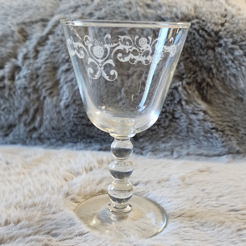 Vintage Etched Goblet With Ball Stem